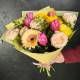 Солнечный, Круглый, Тюльпан, Кустовая роза, Гербера, в цветной упаковке